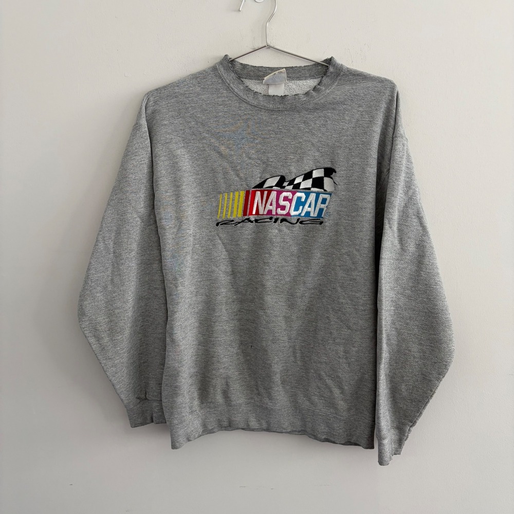 Vintage Lee NASCAR Racing Sweatshirt Gray Crewneck Embroidered 90s Distressed